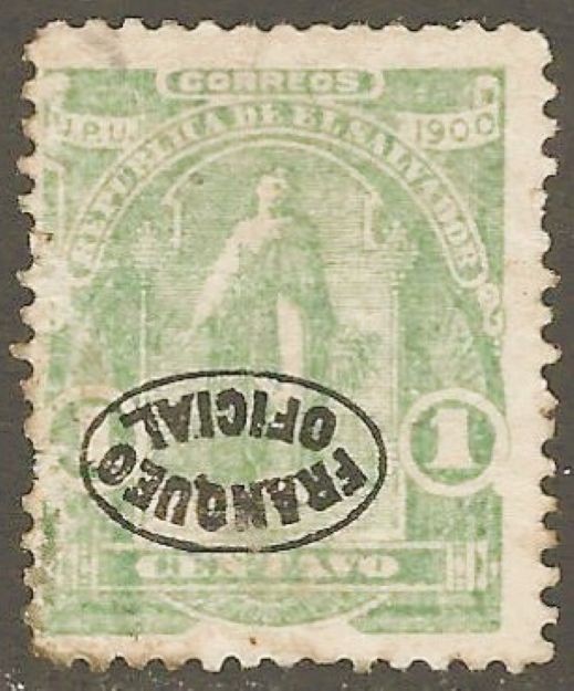 EL SALVADOR 1900  SCOTT  O225 1c OFFICIAL INVERTED SURCHARGE