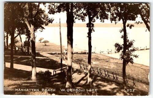 Postkarte RPPC Manhatten Beach West Okoboji Lake Iowa IA PM 1937 - Bild 1 von 2