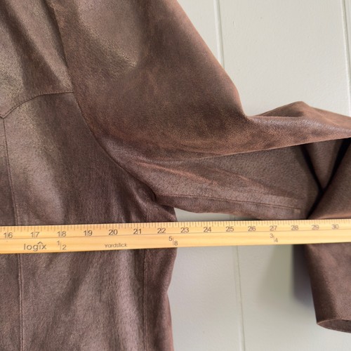 Blazer vera pelle scamosciata marrone cioccolato giacca western oversize taglia 48 - Foto 5 di 12