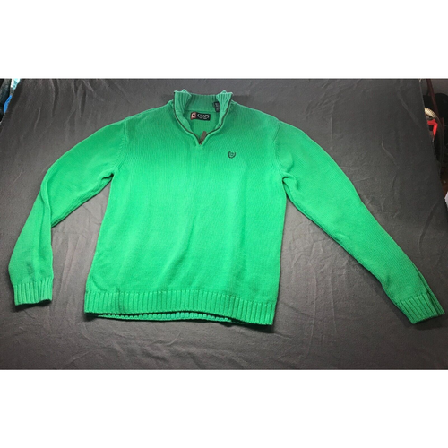 Chaps Quarter Zip Long Sleeve Knit Cotton Pullover Sweater Green Men's Size M - Picture 1 of 9