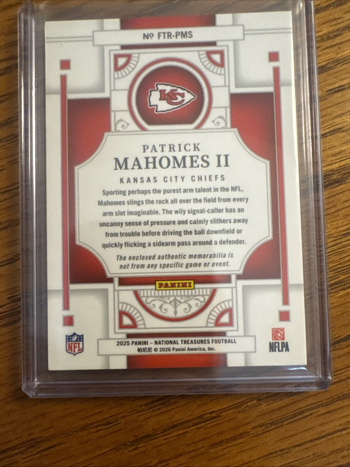 2025 Panini National Treasure Patrick Mahomes /25 Franchise Treasures Patch view 9