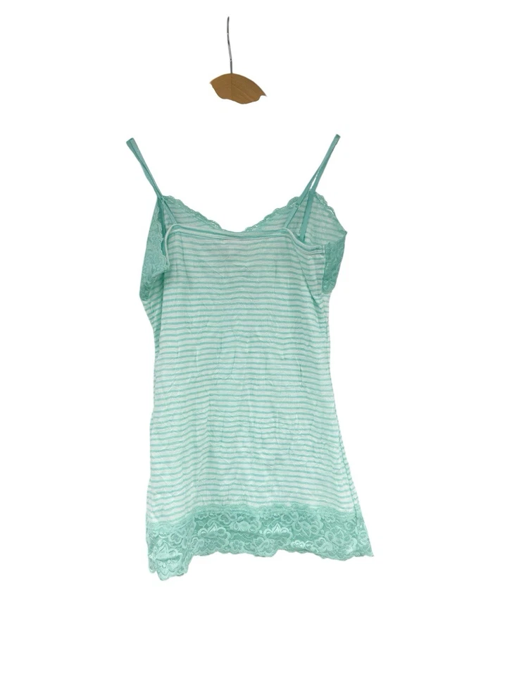 Camiseta sin mangas Y2K verde claro a rayas encaje arrugado cami tocador mediana coqueta de hadas Foto 4 de 4