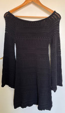 Zara Women's Knit Black Mini Dress Flare Sleeve Summer Beach Sz Small