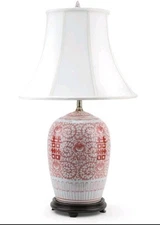 Classic Porcelain Double Happiness Melon Salmon Ginger Jar Table Lamp-30''H