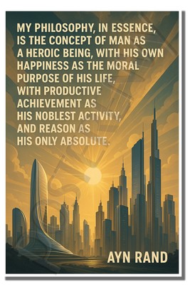 My philosophy in essence is the concept of man as a heroic being Ayn Rand Poster