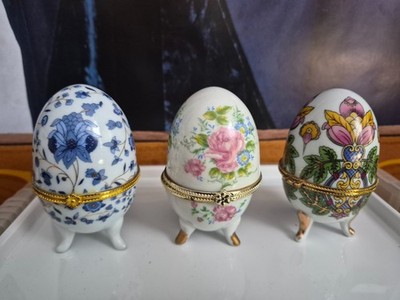 3 x Eiförmige Ornament Schmuckschatulle, Blau, Rosa & Blau & Klassisch
