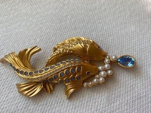 Selten Vintage 1990'S ELIZABETH TAYLOR FOR AVON "SEA SHIMMER" KOI FISH BROSCHE SIGNED. - Bild 2 von 4