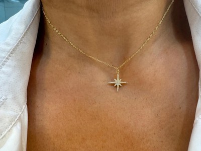 1.50 Ct Round EF VS Lab Grown Diamond North Star Shape Necklace 14K Yellow Gold