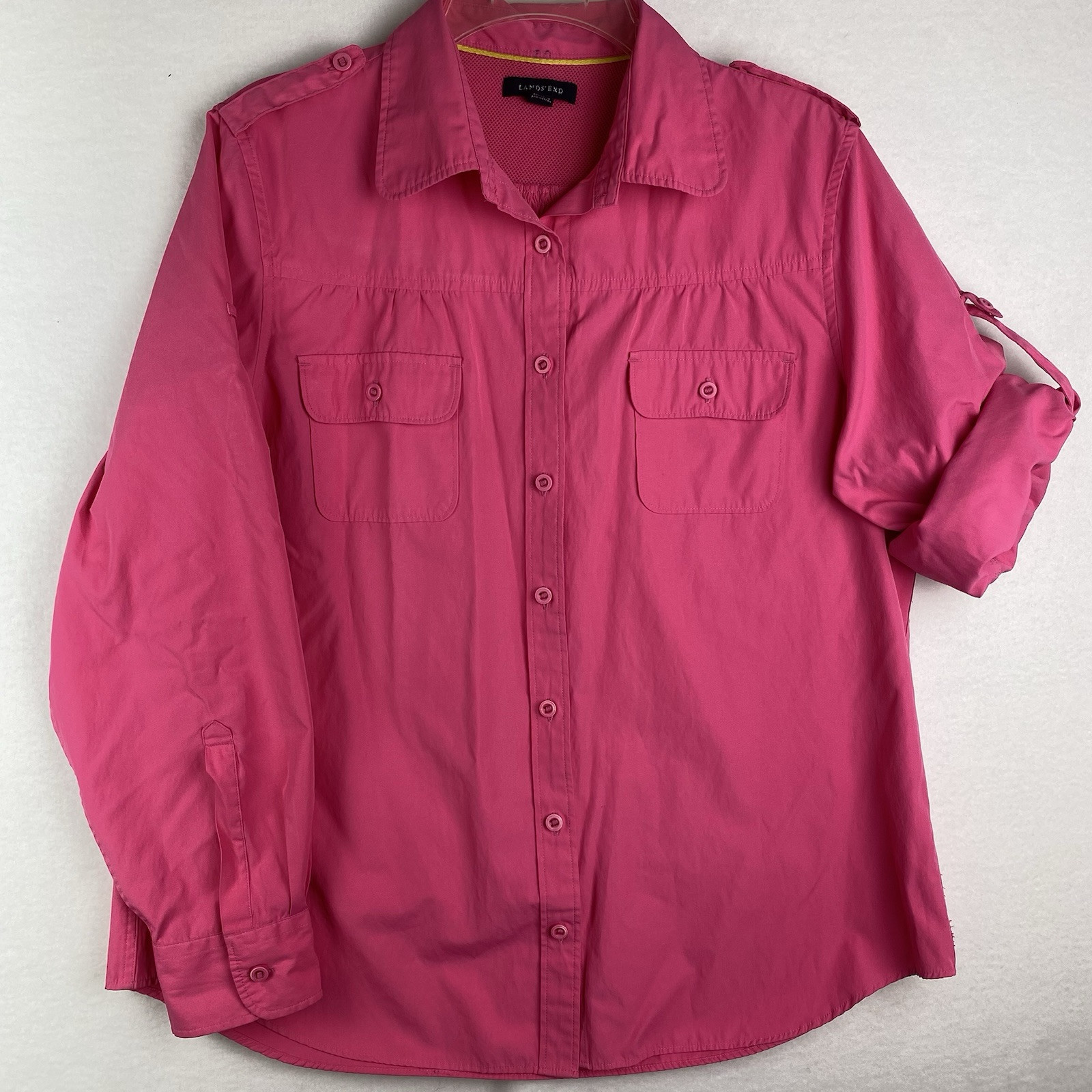 Lands End Womens Pink Fishing Hiking Shirt with Back Vent and Pockets Size Large