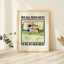 Retro Cat Wall Print, Cosy Bedroom Poster, Vintage Cats Illustration Poster Art
