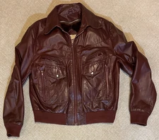 Berman's Vintage Mens Leather Jacket 44 Wine Burgundy Zip Out Faux Fur Lining