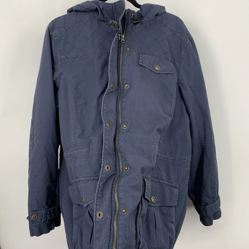 LL Bean Mujer Talla XL Chaqueta Azul Anorak Abrigo Azul Lona Largo Forrado Capucha Cremallera Foto 4 de 4