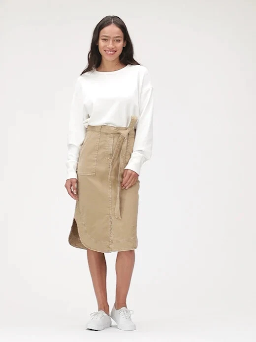 NWT GAP Shirttail Midi Skirt Khaki Tan Size 0 Petite Pockets