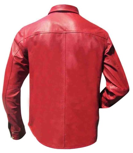 Mens Leather shirt Red Leather shirt for men Genuine Leather shirt Full Sleeve - Picture 3 of 4