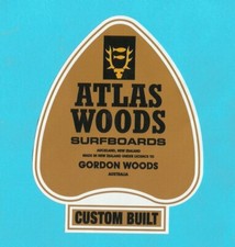 ATLAS WOODS NZ SURFBOARDS STICKER / DECAL SHAPER MANUFACTURER THE 60'S/70'S SURF