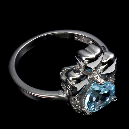 925 Anello Argento Sterling Cuore Topazio Blu Cielo Gemma Gioielli Misura - Foto 3 di 13