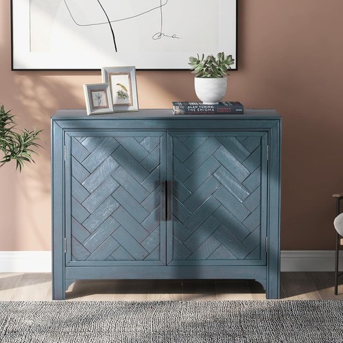 Accent Cabinet Wooden Sideboard Buffet Cabinet with Doors and Adjustable Shelf - Picture 2 of 7