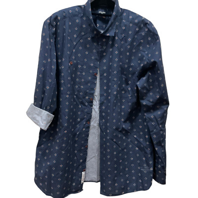 XL Jack & Jones Premium Men Blue Shirt Casual Button Long Sleeve Print cuff