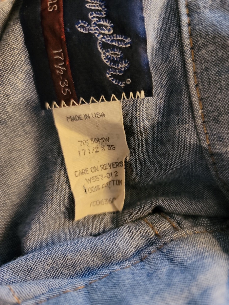 Wrangler long tails sz 17 1/2-35 denim blue jean western shirt | eBay