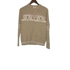 Woolrich Women's Tan Fair Isle Khaki Cardigan Sweater Size Large