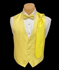 Men's Flow Formals Bright Yellow Tuxedo Vest with Matching Bow Tie and Long Tie
