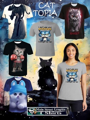 NEW! GREAT VARIOUS CAT SHIRTS MULTI-COLORED SIZES MEDIUM THRU 2X-LARGE