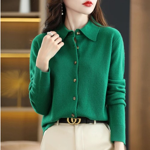 Neck Knitted Shirt with Loose Long-Sleeved Sweater Temperament Lapel Coat - Picture 25 of 30