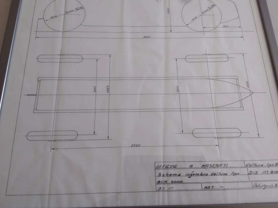 MASERATI VETTURA 8CM 3000  BOLOGNA 5-12-33  DISEGNO SCHEMA INGOMBRO VETTURA - Immagine 4 di 4