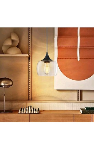 Semi Flush Mount Ceiling Pendant Light Modern Hand Blown Clear Glass Shade2Pack - Picture 5 of 9