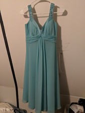 Size 2 Ladies Davids Bridal sequin straps Bridesmaid Dress Color light blue/aqua