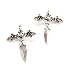 BLUK 50Pcs Cross Charms DIY Jewelry Making Pendants Antique Silver