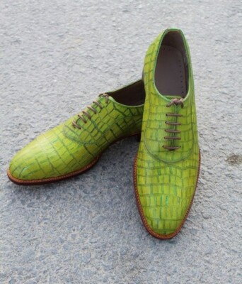 Bespoke Dress Shoes Pure Parrot Green Leather Oxford Lace up Formal/Dress  Shoes | eBay
