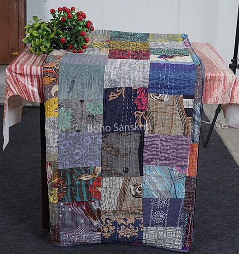 Wall hanging decor patchwork quilts bohmeian kantha throw silk sari bedding rugs - Picture 65 of 74