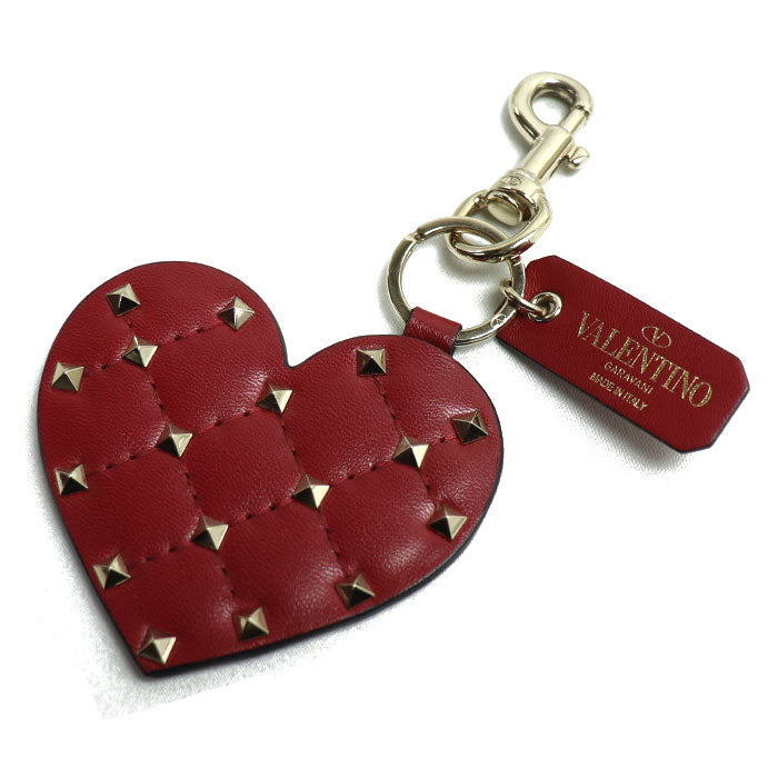Valentino Garavani Red Studded Heart Keychain Bag Charm W Box Authentic PW0P0Q17NAP