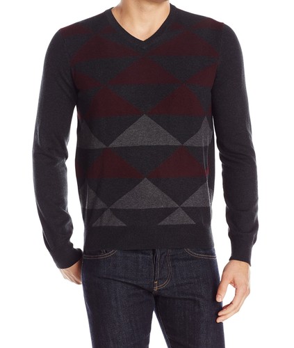 perry ellis new charcoal gray mens size 2xl v-neck argyle-print