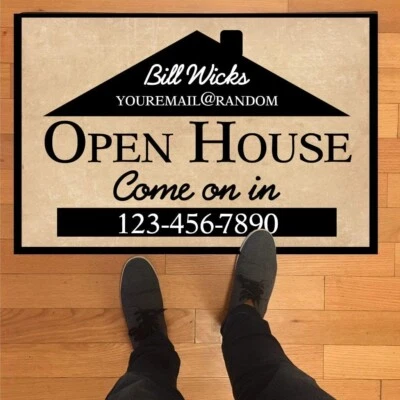 VICTORYSTORE Custom Realtor Door Mat 24x36", Open House Silhouette Doormat, Realtor Gifts