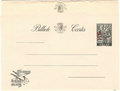 MACAU Aerogramme 1952 40 Avos Red Overprint on 60 Avos (Type 1 Partial Wmk) Mint - Picture 4 of 5