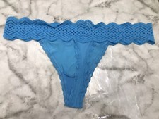 Rare Thong String Baby Blue Panties Lace Underwear Sz Large Knit Pattern