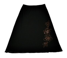 Vintage 90s Black Stretch Skirt Brown Floral Elastic Waist Size XL Altered