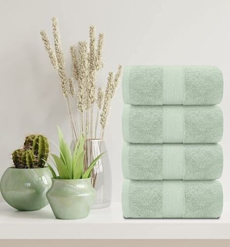 White Classic Luxury Bath Towels - Cotton Hotel spa Towel 27x54 4-Pack Green - Picture 3 of 6