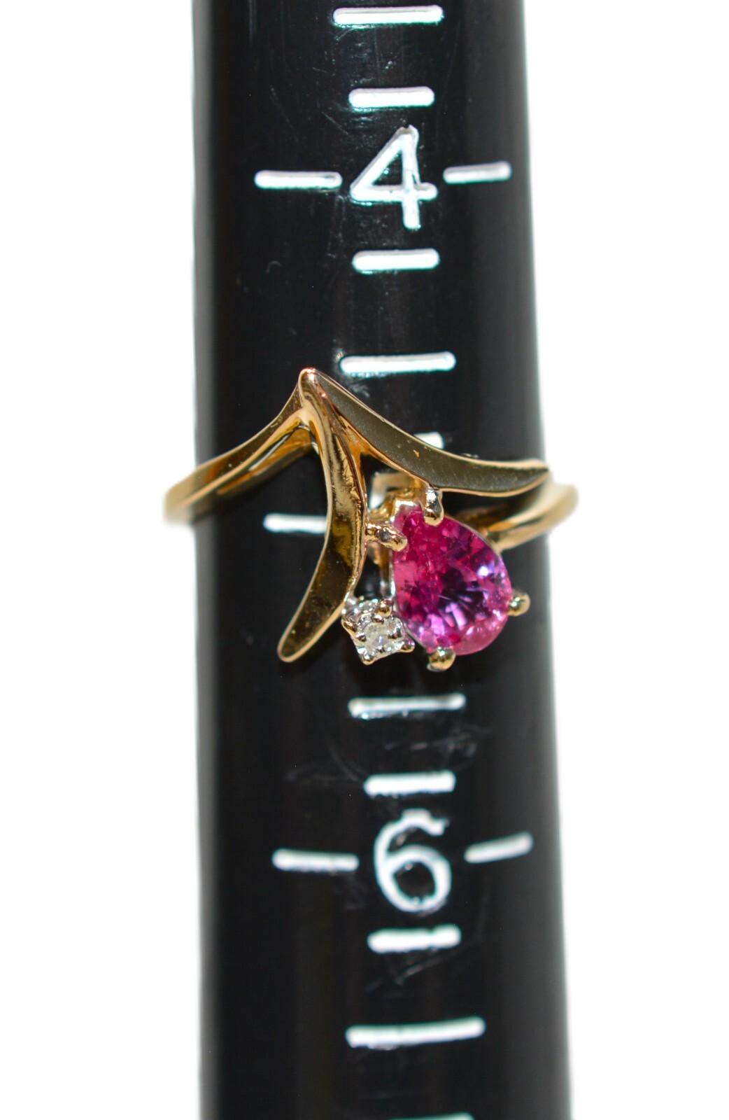 Natural Ruby & Diamond Ring 14K Solid Gold .69tcw… - image 9