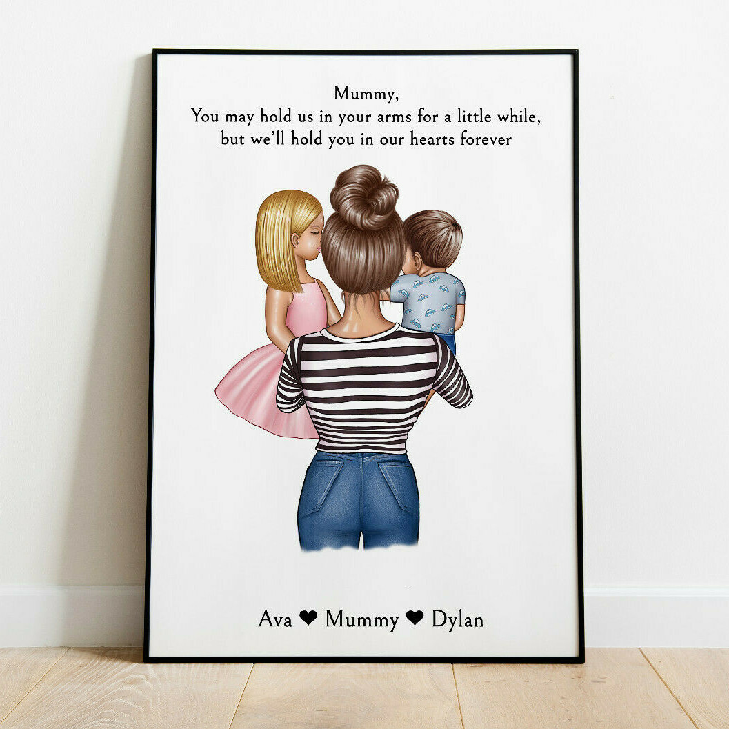 Personalised Mother Son/ Daughter Word Art Picture Print