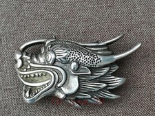 Collection China Tibet Silver Carving Dragon Statue Belt Buckle Decorations Gift