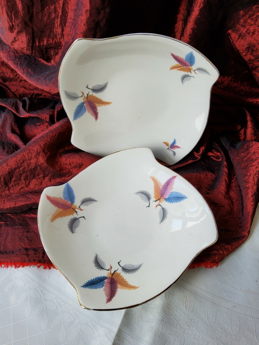 Pair 1934 Aynsley Rare unusual shaped Art Deco Bone China Plates