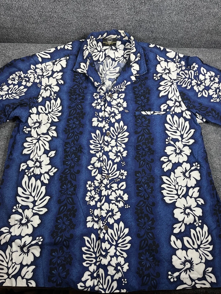 Camisa de Campamento Aloha Floral Azul Hawaiano Vintage Royal Creations Para Hombre XL EE. UU. Foto 4 de 4