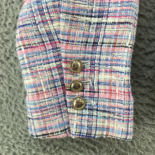 Talbots Tweed Blazer Jacket Womens 4 Blue Cotton Blend Notch Lapel Peacoat NEW - Picture 8 of 20