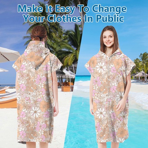 Poncho Changing Robe with Zipper Hooded Towel Poncho Robe Highly Absorbent {&} - Picture 10 of 32
