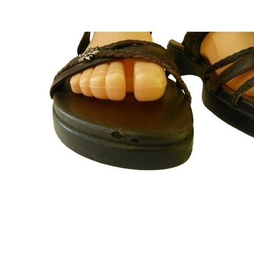 Sandalias de cuero marrón para mujer 9 M sin cordones trampas desnudas deslizantes informales - Imagen 4 de 11