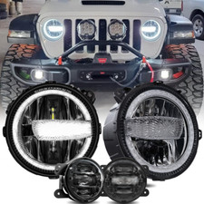 9'' LED DRL Headlights 4" Fog Lamp Combo For Jeep Wrangler JL Gladiator 2018-24