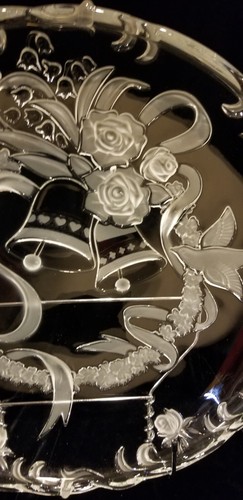 Large Mikasa Crystal Wedding Tray Bell Bird Hostess Platter plate unique rare - Picture 3 of 8